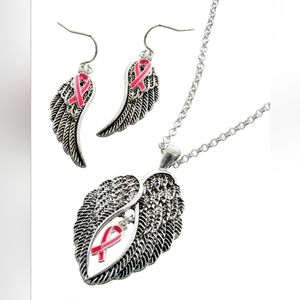 Pink Ribbon/Angel Wings Earring & Necklace Set